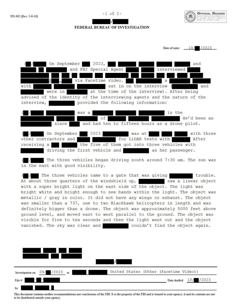 FBI September 2023 Sighting - Serial 5