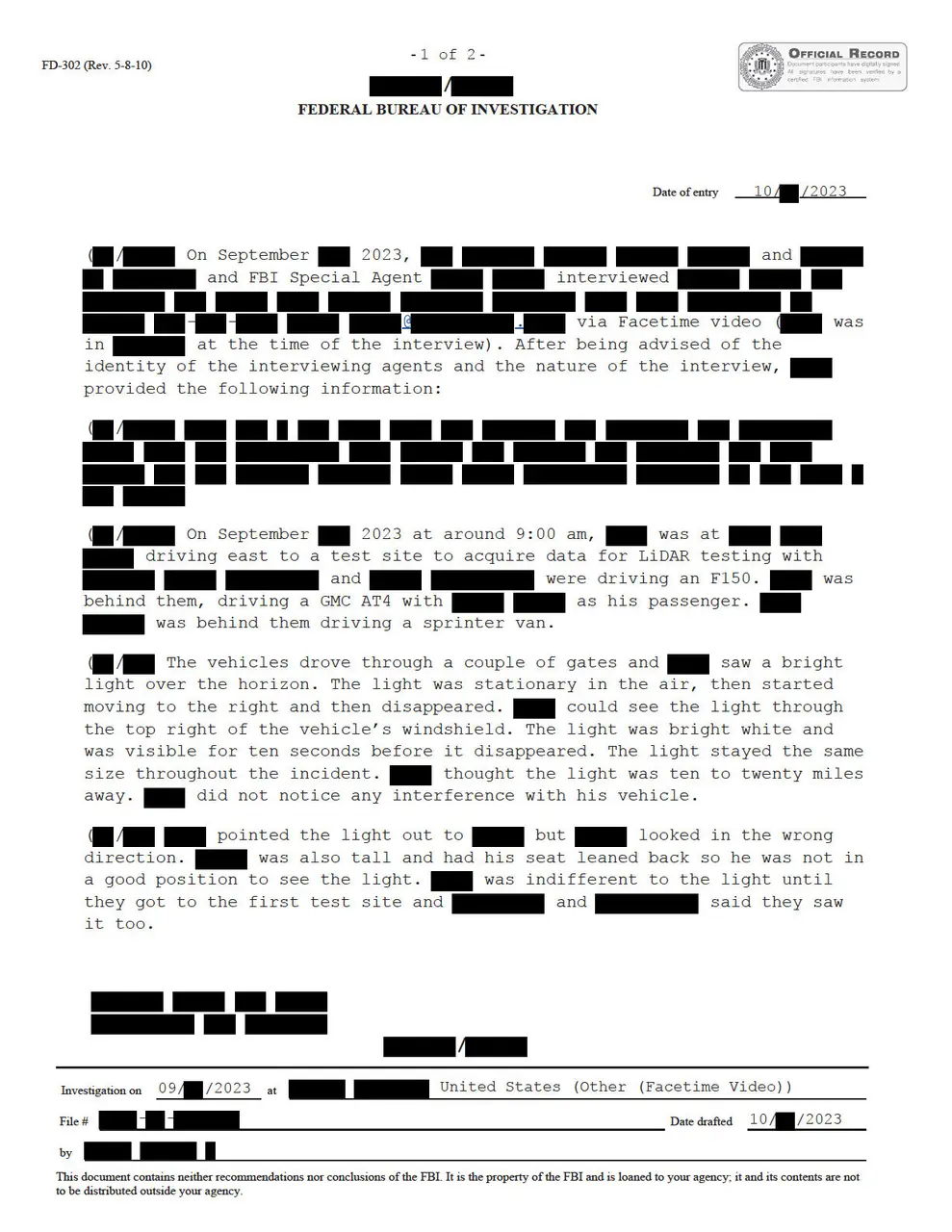 FBI September 2023 Sighting - Serial 3